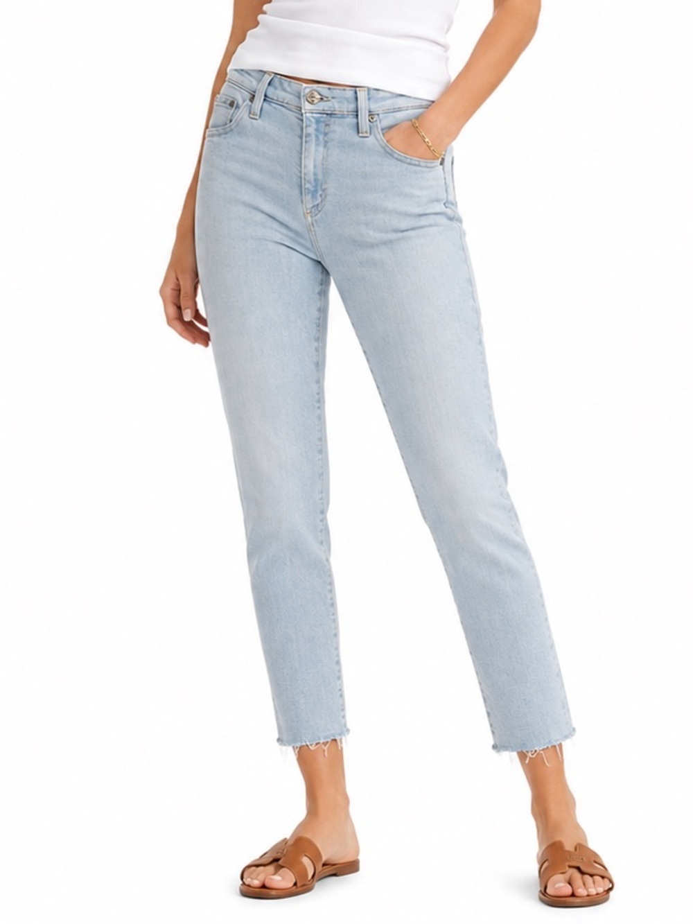 AG Adriano Goldschmied Prima Ankle Light Wash Raw Hem Skinny Jeans 27R